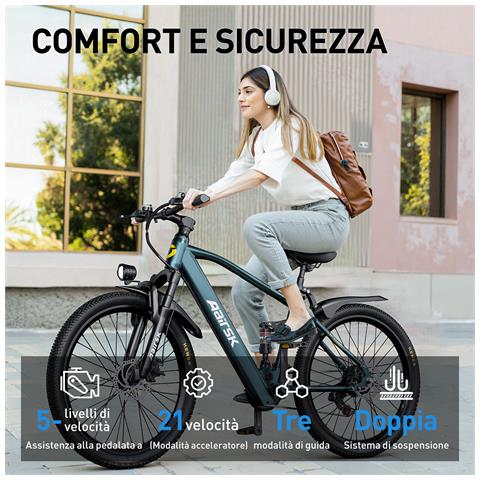 Bicicletta Elettrica 26"" E-Bike GT900 Shimano 21 Velocità Batteria 36V13Ah 250W 25KM /H Autononomia 30-60km Blu - Foto 7