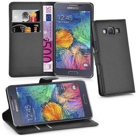 Custodia Compatibile Con Samsung Galaxy A7 2015 In Nero Carbone - Coperchio Protettiva Con Chiusura Magnetica, Funzione Stand E Tasca Per Le Carte - Foto 1