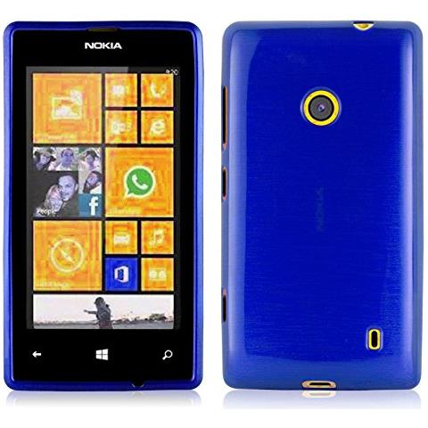 Custodia Compatibile Con Nokia Lumia 525 In Blu - Coperchio Protettivo In Silicone Tpu Flessibile Con Design Spazzolato - Foto 1