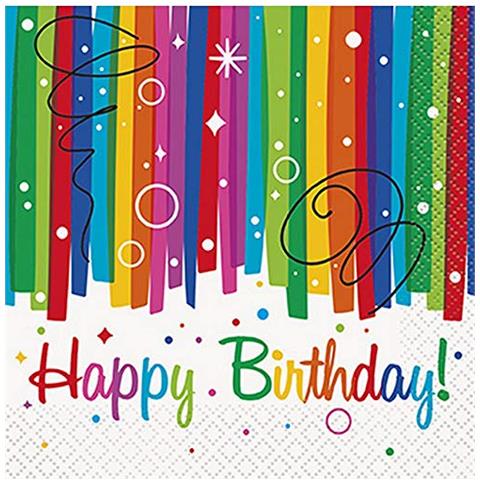 49561 - 13 Cm Tovaglioli Di Carta Per Compleanno Con Nastri Arcobaleno, Confezione Da 16 - Foto 2