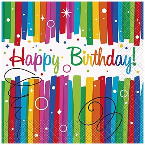 49561 - 13 Cm Tovaglioli Di Carta Per Compleanno Con Nastri Arcobaleno, Confezione Da 16 - Foto 1