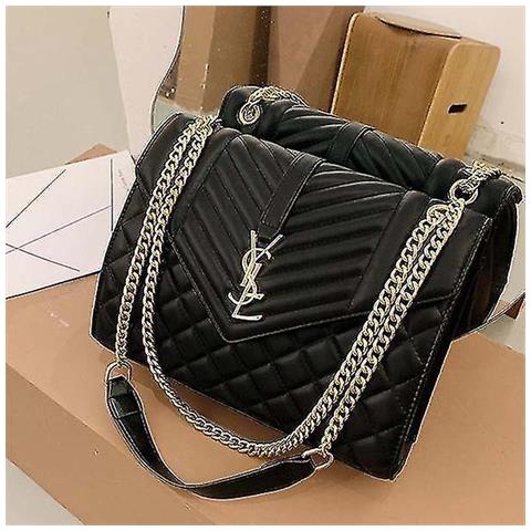 HTN - Borsa A Rombo Donna Moda Semplice Trama Singola Spalla Messenger  Catena Donna Borsa Femminile (nero) - ePRICE