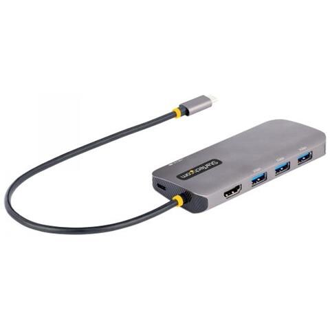 StarTech.com Adattatore USB C Multiporta, Video HDMI 4K 60Hz, Hub USB 3.2 a 3 porte USB-A 5Gbps , 100W Power Delivery Pass-Through, GbE, Cavo integrato da 30cm, Docking Station per laptop /Mini Dock da viaggio - Foto 1