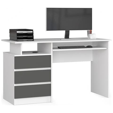 Scrivania CLP, 3 cassetti, 135x60x77 cm, Colore Bianco e Grigio Grafite - Foto 1