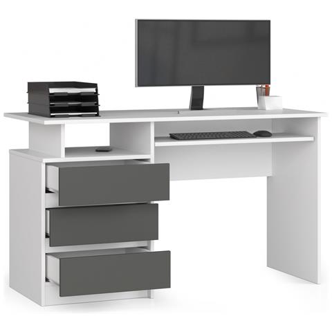 Scrivania CLP, 3 cassetti, 135x60x77 cm, Colore Bianco e Grigio Grafite - Foto 2