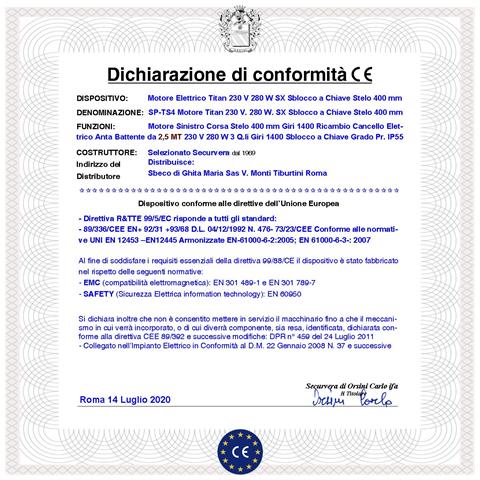 Motore Sinistro Titan 230 V 50 Hz Ricambio Cancello 2,5 Mt Corsa Stelo Di 400 Mm Sblocco Emergenza A Chiave Dotato Di - Foto 5