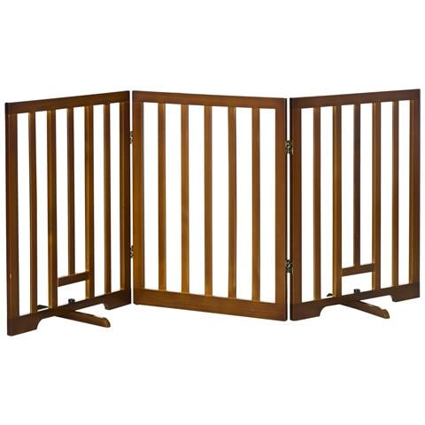 Cancellino Per Cani Pieghevole A 3 Pannelli Con Piedini Antiscivolo Per Corridoi, Scale E Stanze, In Legno Di Pino, 181x35x76 Cm, Marrone Scuro - Foto 1