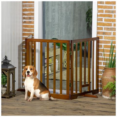 Cancellino Per Cani Pieghevole A 3 Pannelli Con Piedini Antiscivolo Per Corridoi, Scale E Stanze, In Legno Di Pino, 181x35x76 Cm, Marrone Scuro - Foto 2