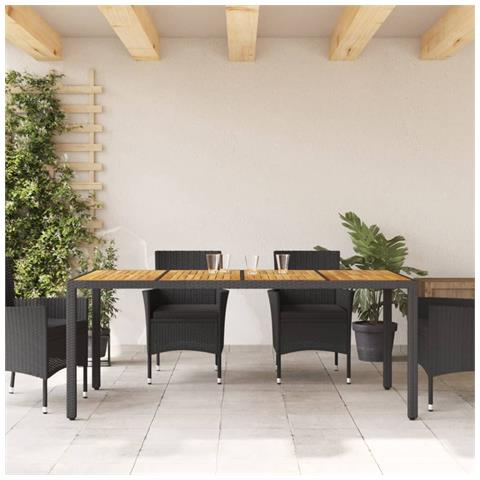 Tavolo Giardino Piano Legno Acacia Nero 190x90x75 Cm Polyrattan - Foto 3