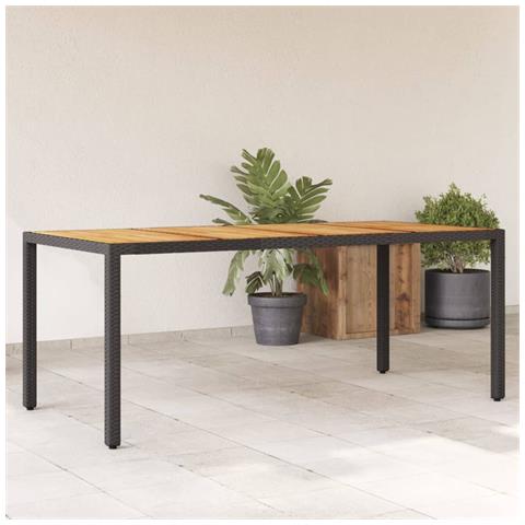 Tavolo Giardino Piano Legno Acacia Nero 190x90x75 Cm Polyrattan - Foto 1