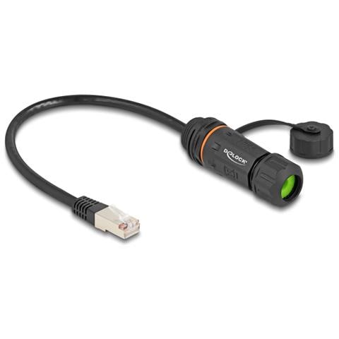 Cavo da RJ45 maschio a RJ45 femmina Cat. 6A da incasso con filettatura M20 e custodia IP68 antipolvere e impermeabile 25 cm nero - Foto 1