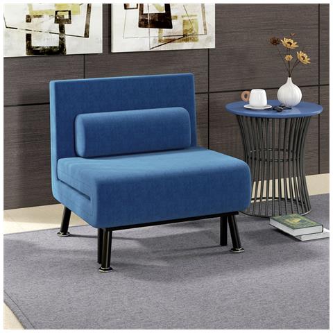 Poltrona Letto con Schienale Regolabile in 5 Posizioni, in Tessuto Effetto Lino e Acciaio, 75x70x75 cm, Blu Scuro - Foto 2