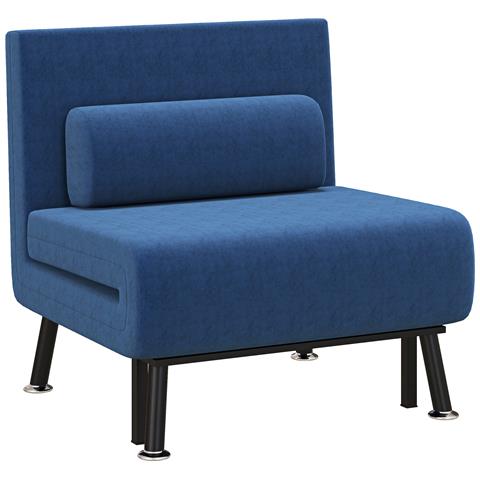 Poltrona Letto con Schienale Regolabile in 5 Posizioni, in Tessuto Effetto Lino e Acciaio, 75x70x75 cm, Blu Scuro - Foto 1