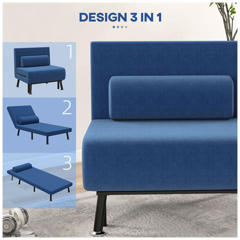 Poltrona Letto con Schienale Regolabile in 5 Posizioni, in Tessuto Effetto Lino e Acciaio, 75x70x75 cm, Blu Scuro - Foto 6