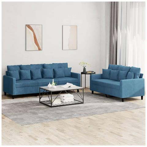 Set Di Divani 2 Pz Con Cuscini Blu In Velluto - Foto 1