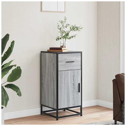 Credenza Grigio Sonoma 35,5x35x76 Cm In Truciolato E Metallo - Foto 3