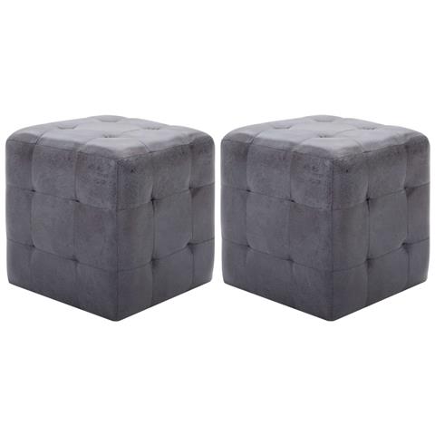 Pouf 2 Pz Grigio 30x30x30 Cm In Similpelle Scamosciata - Foto 2