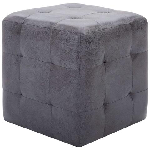Pouf 2 Pz Grigio 30x30x30 Cm In Similpelle Scamosciata - Foto 1