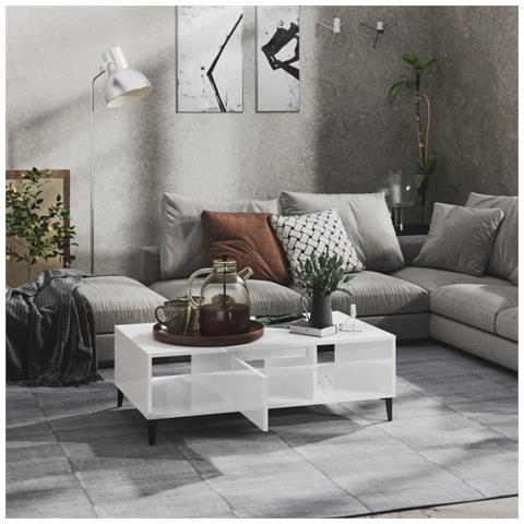 Lusso Casadino -  Tavolino Salotto Bianco Lucido 103,5x60x35 Cm Legno Multistrato - Foto 2