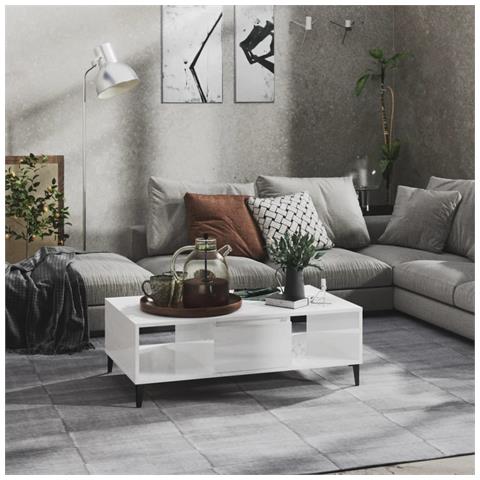 Lusso Casadino -  Tavolino Salotto Bianco Lucido 103,5x60x35 Cm Legno Multistrato - Foto 8
