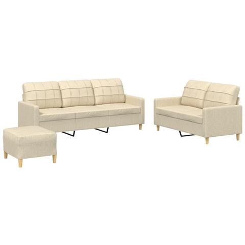 Set Di Divani 3 Pz Con Cuscini Crema In Tessuto - Foto 1