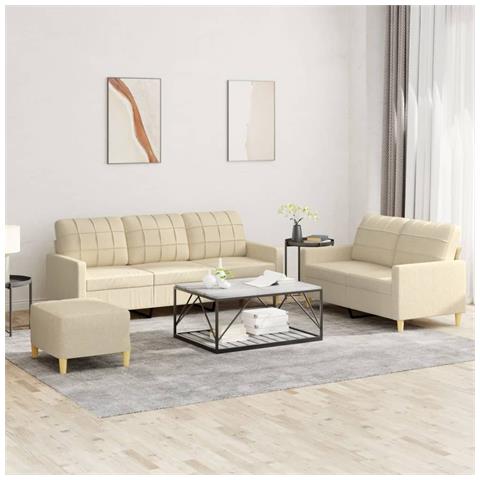 Set Di Divani 3 Pz Con Cuscini Crema In Tessuto - Foto 8