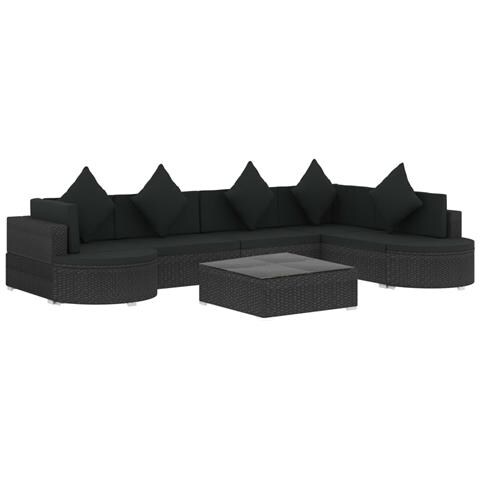 Set Divani Da Giardino 8 Pz Con Cuscini In Polyrattan Nero - Foto 1