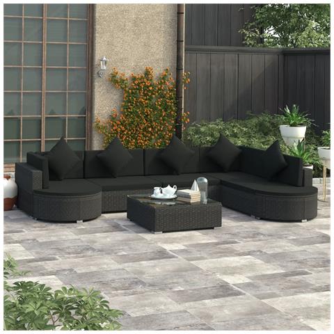 Set Divani Da Giardino 8 Pz Con Cuscini In Polyrattan Nero - Foto 8