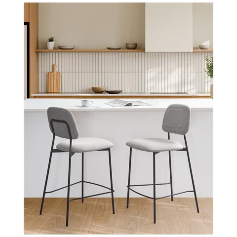 Set Di 2 Sedie Alte Duette Lino Sintetico Grigio Chiaro - Foto 1