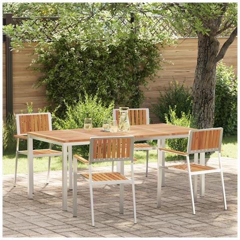 Set da Pranzo da Giardino in Legno Massello di Acacia da 5 Pezzi,  Tavolo da Pranzo all'aperto 180x90x75 cm in Legno Massello di Acacia,  Sedie da Giardino impilabili 4 pz in Legno Massello di Acacia e Metallo - Foto 2