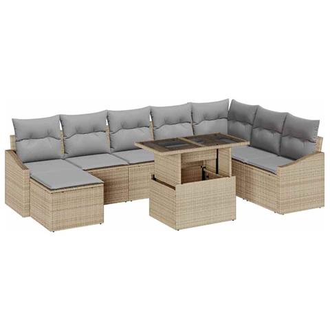 Set di 9 Pezzi di Divani da Giardino con Cuscini Beige in Rattan Poly - Foto 1