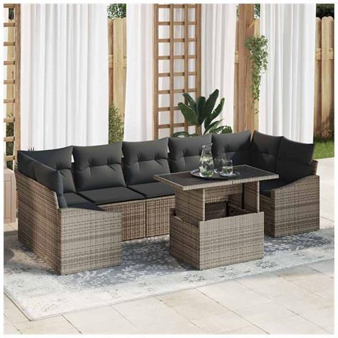 Set Divano da Giardino da 8 Pezzi con Cuscini Grigio Rattan Polietilene - Foto 2