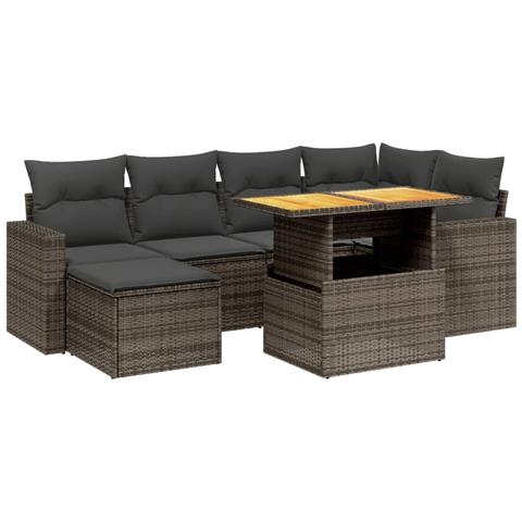 Set Divani da Giardino 7 pz con Cuscini Grigio in Polyrattan - Foto 1