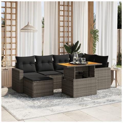 Set Divani da Giardino 7 pz con Cuscini Grigio in Polyrattan - Foto 2