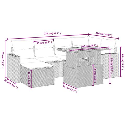 Set Divani da Giardino 7 pz con Cuscini Grigio in Polyrattan - Foto 4