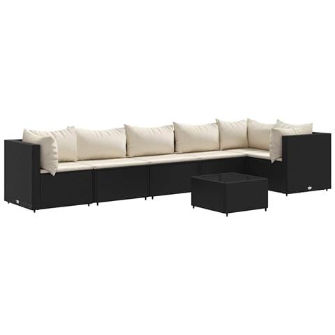 Set Salotto da Giardino con Cuscini 7pz Nero Polyrattan - Foto 1