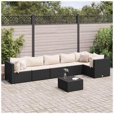 Set Salotto da Giardino con Cuscini 7pz Nero Polyrattan - Foto 2