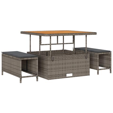 Set da Pranzo da Giardino 3 Pezzi con Cuscini Grigio in Polyrattan e Acacia - Foto 1