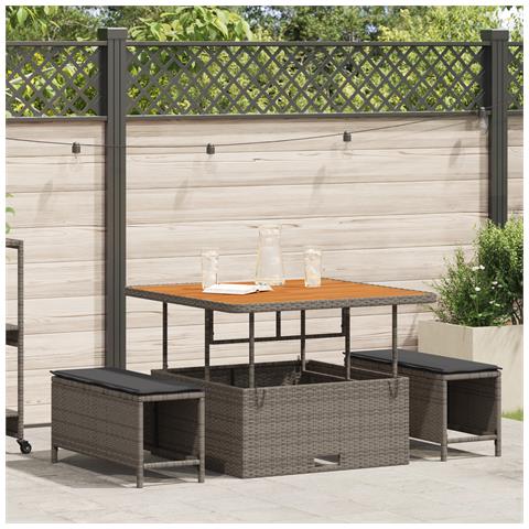 Set da Pranzo da Giardino 3 Pezzi con Cuscini Grigio in Polyrattan e Acacia - Foto 2
