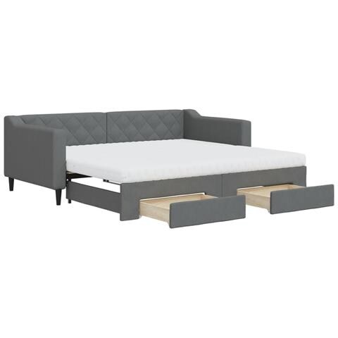 Divano Letto Estraibile Cassetti Grigio Scuro 90x190cm Tessuto - Foto 1