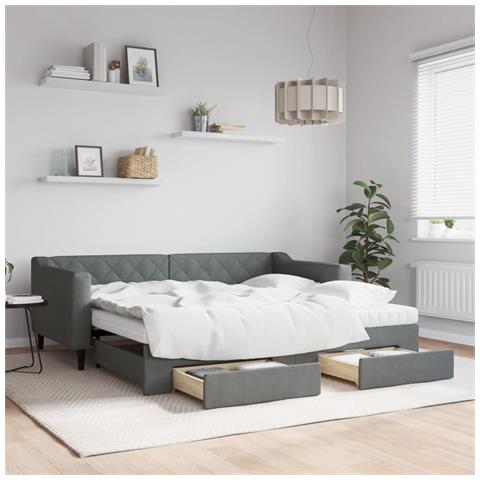 Divano Letto Estraibile Cassetti Grigio Scuro 90x190cm Tessuto - Foto 2