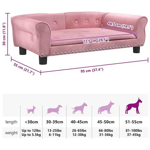 Lettino per Cani Rosa 95x55x30 cm in Velluto - Foto 7