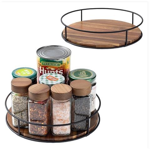 Vassoio Girevole Da Tavolo In Legno Massello: Organizzazione A 360° Per Cucina E Altro  7 Pollici - Foto 2