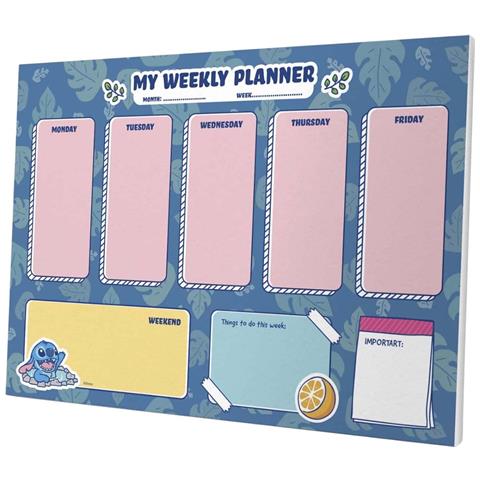 Agenda Settimanale A4 54 Pagine Staccabili Decorato Stitch, Blu / Rosa - Foto 1