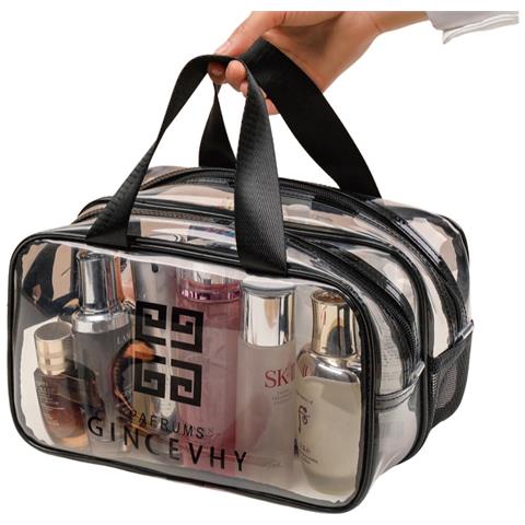 Beauty Case Portatile A Doppio Strato Con Separazione Asciutto /bagnato - Organizer Da Viaggio In Pvc Trasparente - Foto 1