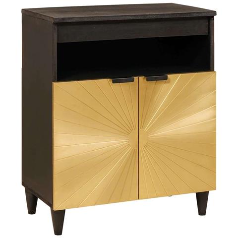 Credenza Nero e Oro 60 x 33 x 75 cm legno massello di mango - Foto 1
