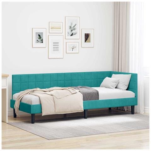 Cornice del letto ad angolo Turchese 80 cm x 200 cm Velluto - Foto 2