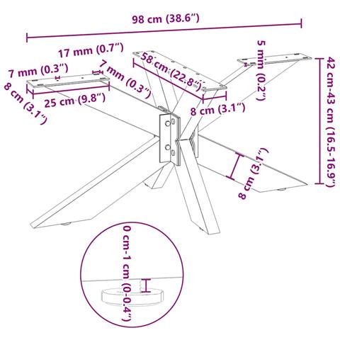 Gamba per tavolino da caffè a forma di ragno nera 98x58x(42-43) cm in acciaio - Foto 9
