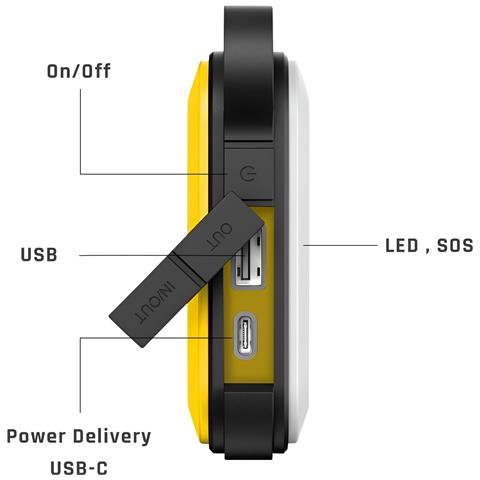 Powerbank 10050mah Con Lampada Integrata Antiurto E Impermeabile Usb E Usb-c, Giallo - Foto 2