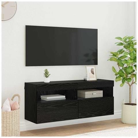 Mobile TV da parete Rovere Nero 100 x 30 x 40 cm - Foto 2